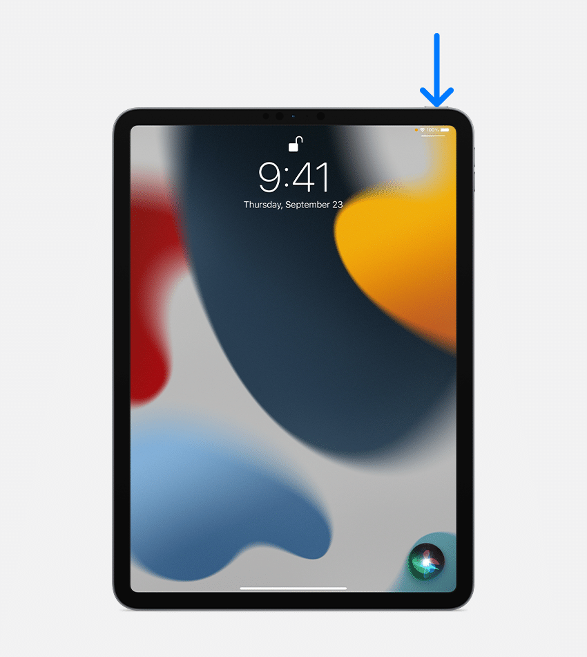 IPad Pro показывает нажатие верхней кнопки для активации Siri
