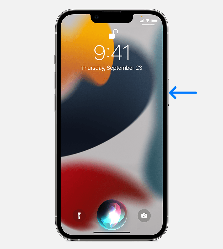 IPhone 13 показывает нажатие боковой кнопки для активации Siri