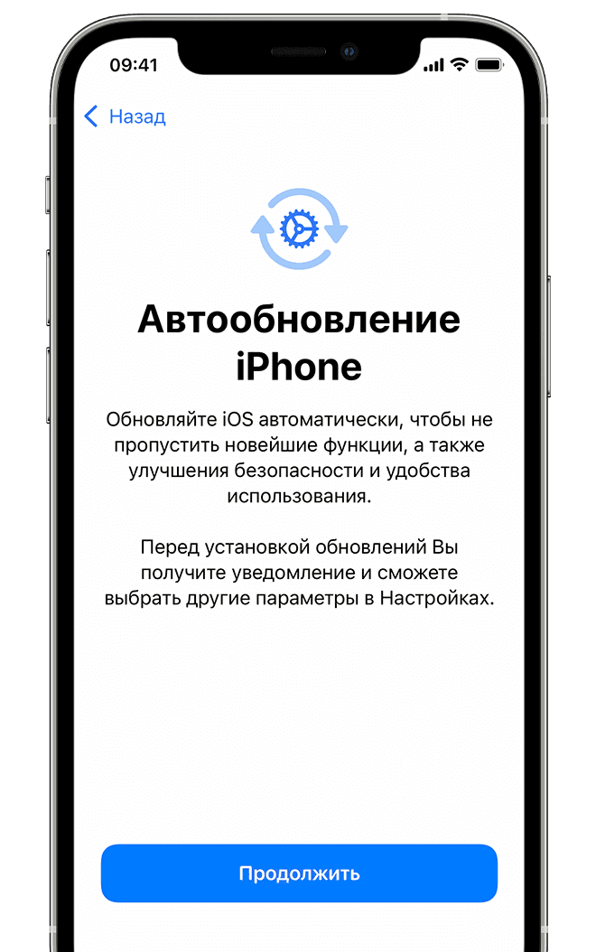 Экран с возможностью принимать уведомления о получении обновлений iPhone