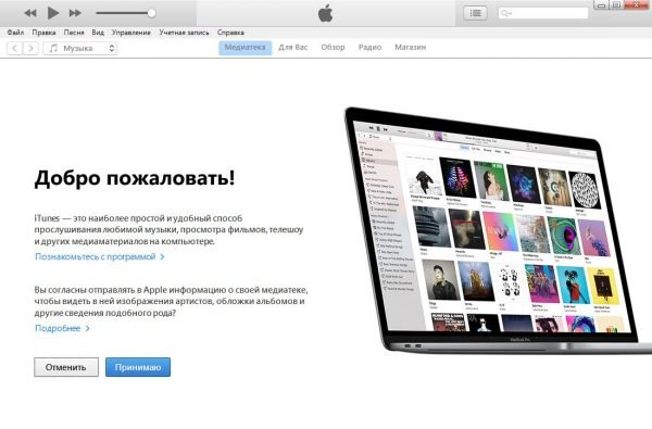 Домашнее окно iTunes