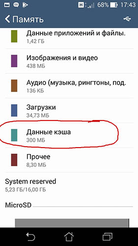 Кэш на телефоне