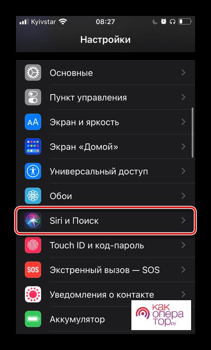 Перейдите к Siri и посмотрите в настройках iOS на iPhone
